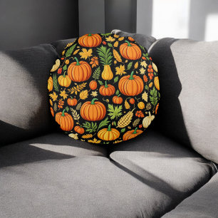 Pumpkin Pattern Harvest Day Autumn Decor Round Cushion