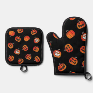 Pumpkin pattern oven mitt & pot holder set