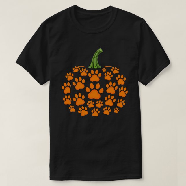 Pumpkin Paw Print Halloween Cute Dog Lover T-Shirt (Design Front)