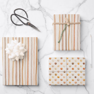 Pumpkin Peach Cream Latte Brown Stripes Birthday Wrapping Paper Sheet