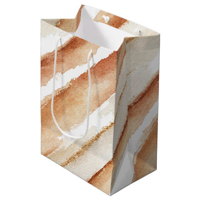 Pumpkin Peach Latte Stripes Birthday Medium Gift Bag (Front Angled)