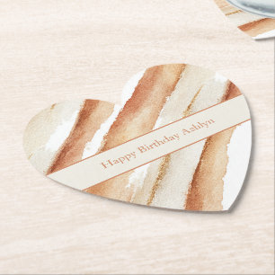 Pumpkin Peach Latte Stripes Birthday Paper Coaster