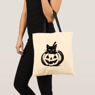 Pumpkin Peek – Black Cat Halloween Design on Tote Bag