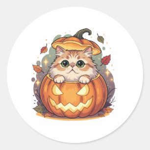 Pumpkin Peek Persian – Fluffy Persian Halloween Classic Round Sticker