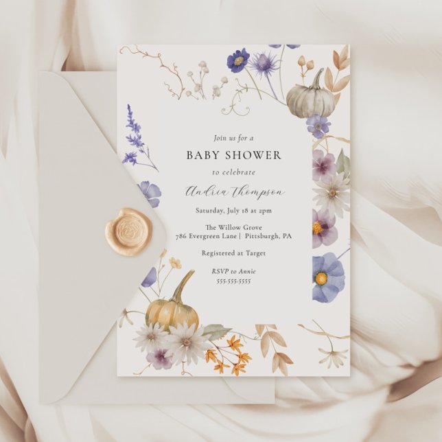 Pumpkin Periwinkle Flower Baby Shower Invitation (Creator Uploaded)