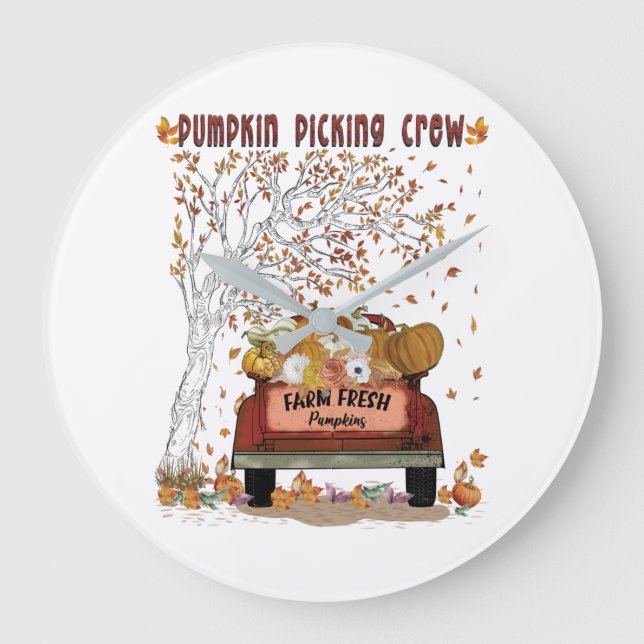 Pumpkin Picking Crew Large Clock (Front)