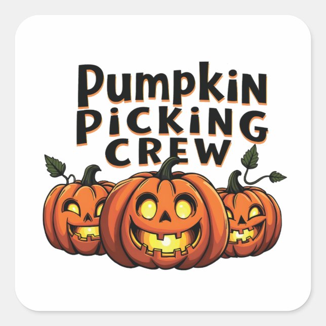Pumpkin Picking Crew Spooky Halloween Matching Square Sticker (Front)