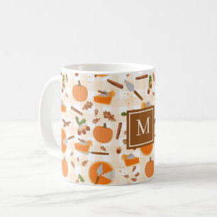 Pumpkin Pie Autumn Fall Pattern Monogram Initial Coffee Mug