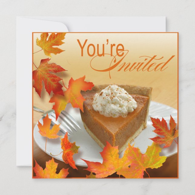 Pumpkin Pie Falling Autumn Leaves Thanksgiving Invitation (Front)
