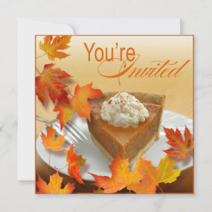 Pumpkin Pie Falling Autumn Leaves Thanksgiving Invitation