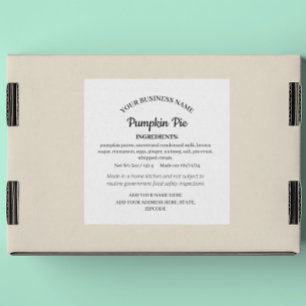 Pumpkin Pie Homemade Goods Cottage Food Law Label