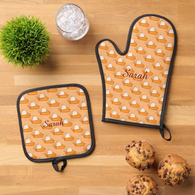 Pumpkin Pie Oven Mitt & Pot Holder Set (Top Down)