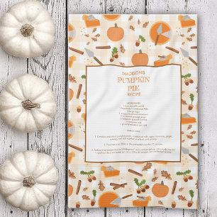 Pumpkin Pie Recipe Heirloom Autumn Fall Pattern Tea Towel