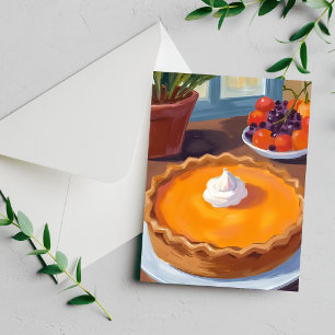 Pumpkin Pie Thanksgiving Watercolor Painting Holiday Card