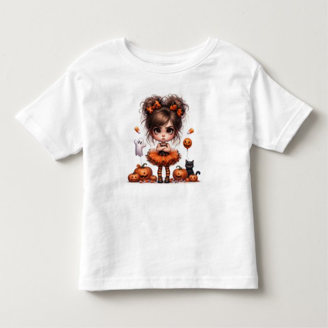 Pumpkin Pigtails – Sweet Spooks & Autumn Whimsy Toddler T-Shirt (Front)