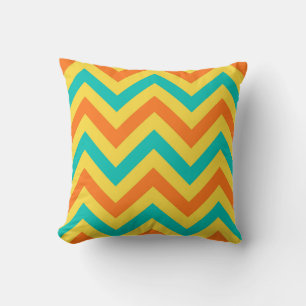 Pumpkin, Pineapple, Teal LG Chevron ZigZag Pattern Cushion