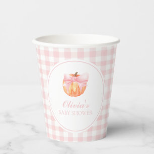 Pumpkin Pink bow and gingham baby shower Paper Cups