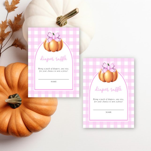 Pumpkin pink bow arch baby shower diaper raffle enclosure card (Creator Uploaded)