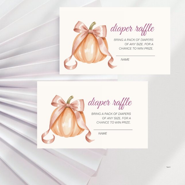 Pumpkin Pink Bow Baby Shower Diaper Raffle Enclosure Card (Creator Uploaded)