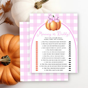 Pumpkin pink bow baby shower Mummy or daddy game