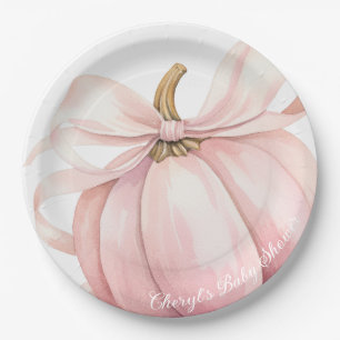 Pumpkin Pink Bow Baby Shower Paper Plate