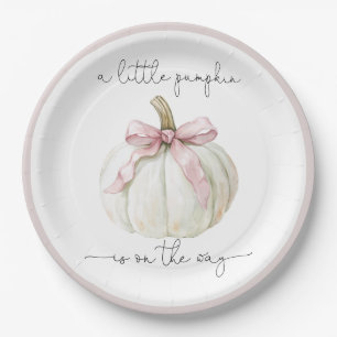 Pumpkin & Pink Bow Baby Shower Paper Plate