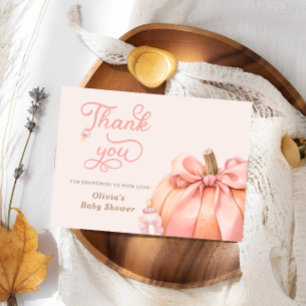 Pumpkin Pink Bow Baby Shower Thank You Card