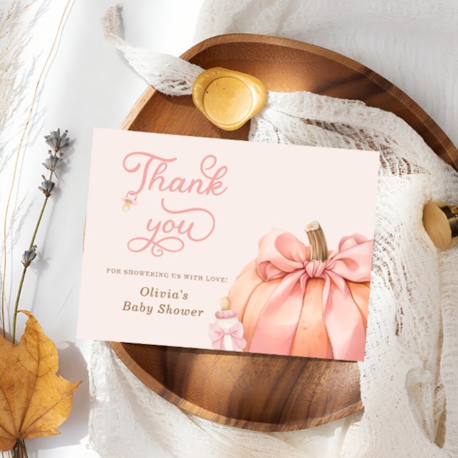Pumpkin Pink Bow Baby Shower Thank You Card (Creator Uploaded)