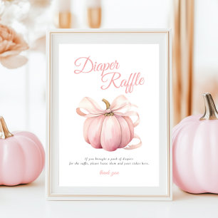 Pumpkin Pink Bow Diaper Raffle Table Sign Poster