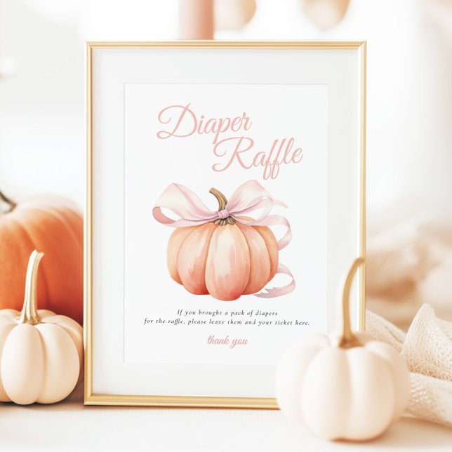 Pumpkin Pink Bow Diaper Raffle Table Sign Poster (Creator Uploaded)