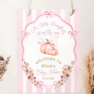 Pumpkin Pink Bow Fall Floral Baby Shower Welcome Poster