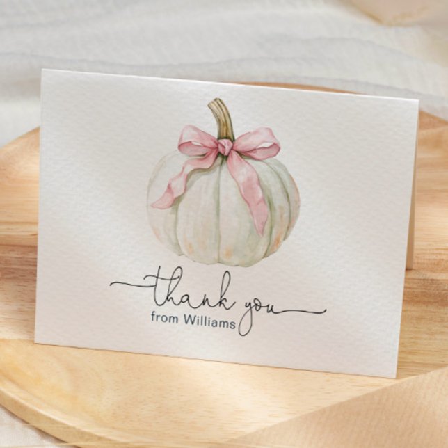 Pumpkin & Pink Bow Folded Thank You Card (Creator Uploaded)