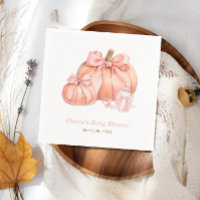 Pumpkin Pink Bow Girl Baby Shower Napkins