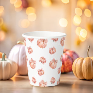 Pumpkin Pink Bow Modern Baby Shower Paper Cups