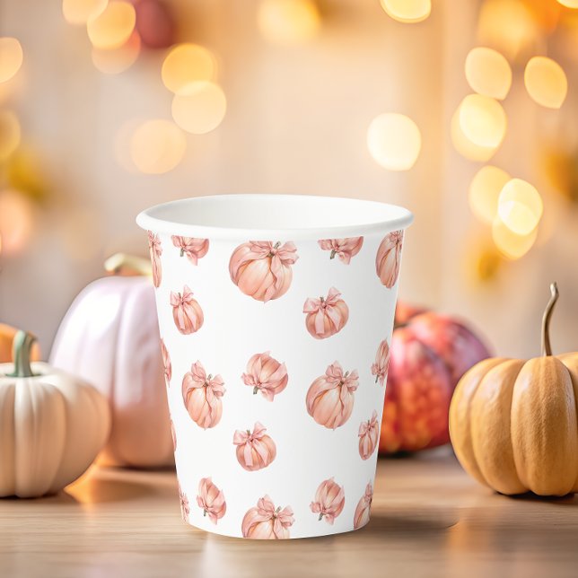 Pumpkin Pink Bow Modern Baby Shower Paper Cups (Creator Uploaded)