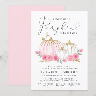 Pumpkin Pink Floral Baby Girl Drive By Shower Invitation
