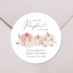 Pumpkin Pink Floral Baby Girl Shower Classic Round Sticker