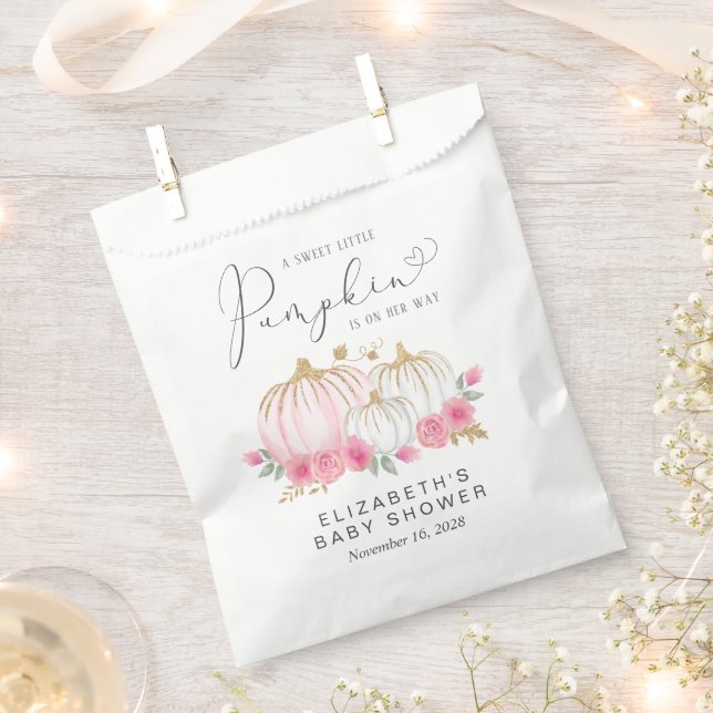 Pumpkin Pink Floral Baby Girl Shower Favour Bag (Clipped)
