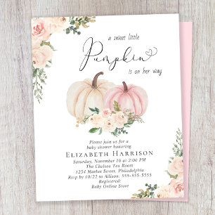 Pumpkin Pink Floral Baby Girl Shower Invitation