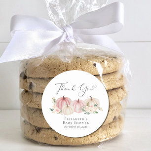 Pumpkin Pink Floral Baby Girl Shower Thank You Classic Round Sticker