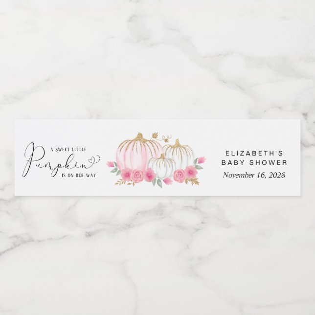 Pumpkin Pink Floral Baby Girl Shower Water Bottle Label (Single Label)