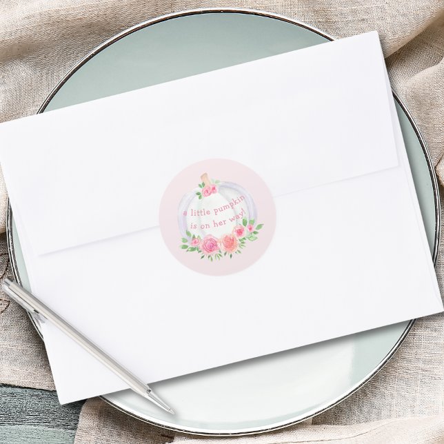 Pumpkin Pink Floral Baby Shower Classic Round Sticker (Creator Uploaded)