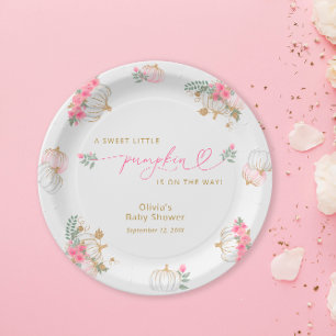 Pumpkin Pink Floral Baby Shower Paper Plate