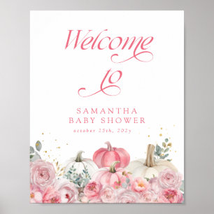 Pumpkin Pink Floral Baby Shower Welcome Sign