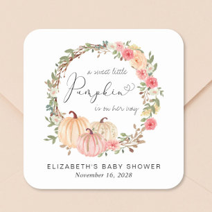 Pumpkin Pink Floral Girl Baby Shower Square Sticker