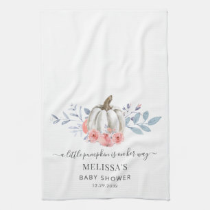 Pumpkin Pink Floral Girl Baby Shower Tea Towel
