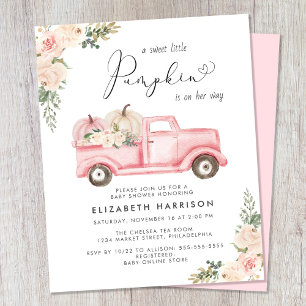 Pumpkin Pink Floral Truck Baby Girl Shower Invite
