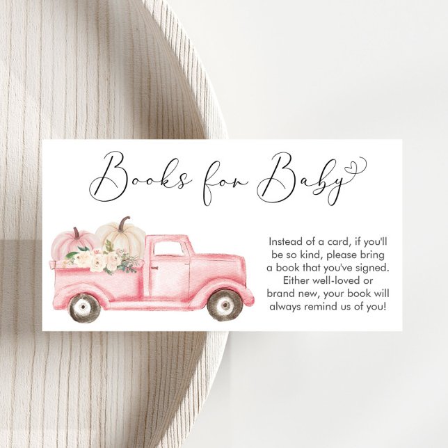 Pumpkin Pink Floral Truck Books For Baby Shower Enclosure Card (Creator Uploaded)