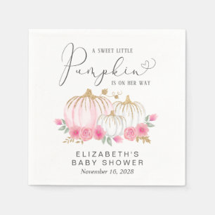 Pumpkin Pink Floral Watercolor Baby Girl Shower Napkin