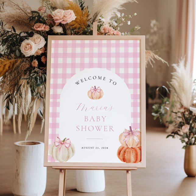 Pumpkin Pink Gingham Baby Shower Welcome Poster (Creator Uploaded)